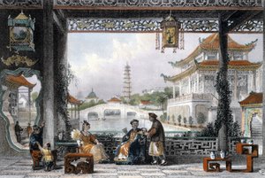 "Pavilion and Gardens of a Mandarin near Peking" ، الصين ، ١٨٤٣ بواسطة توماس ألوم