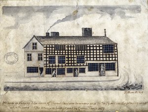 البيت القديم على الخندق المعلق ، مانشستر ، 1819 (قلم وحبر وغسل على ورق)