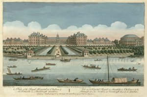 منظر للمستشفى الملكي في تشيلسي وروتوندا في حدائق رانيلاي ، حانة. بقلم روبرت ساير 1751 بواسطة توماس باولز