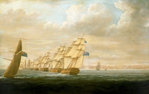 أسطول نيلسون لحصار الشاطئ في قادس، يوليو 1797، يوليو 1797، حوالي عام 1800 (زيت على قماش) بواسطة توماس باترسورث