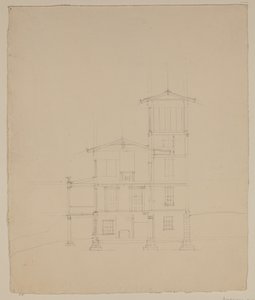 رسم فيلا مقترحة في كاتسكيل ، حوالي 1801-48 (قلم رصاص من الجرافيت على ورق منسوج أبيض باهت) بواسطة توماس كول