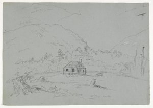 منزل في جبل الصحراء ، c.1844 (ارتفاع الجرافيت مع تلوين أبيض على ورق) بواسطة توماس كول