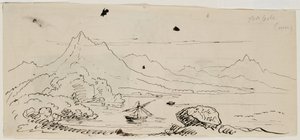 رسم مناظر طبيعية ، 1841 (قلم وحبر أسود على ورق كريمي منسوج) بواسطة توماس كول