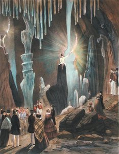 كهف القديس ميخائيل ، جبل طارق ، من "مناظر مختارة للصخرة وحصن جبل طارق" ، نُشر عام 1846 (ليثو ملون)