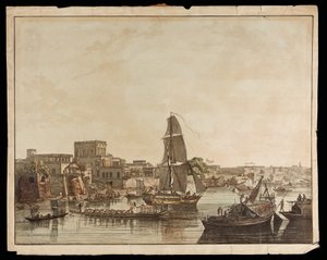 كلكتا من نهر هوجلي: مباني جنتو من مناظر كالكوتا ، 1788 بواسطة توماس دانييل