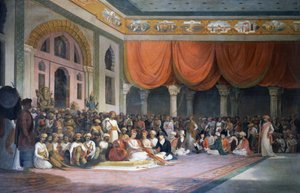 عقد تشارلز واري ماليت معاهدة مع بيشوا إمبراطورية المراثا عام 1790 في دوربار بواسطة توماس دانييل