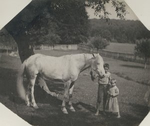 حصان توماس إيكنز بيلي واثنين من أطفال كروويل في أفونديل ، بنسلفانيا ، كاليفورنيا. 1892. بواسطة توماس إيكنز