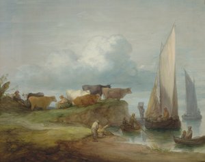 الماشية على ضفة النهر مع القوارب الشراعية ، 1780-1784