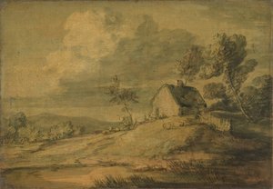 المناظر الطبيعية المشجرة مع الكوخ والأبقار والأغنام ، كاليفورنيا. 1770. بواسطة توماس غينزبورو