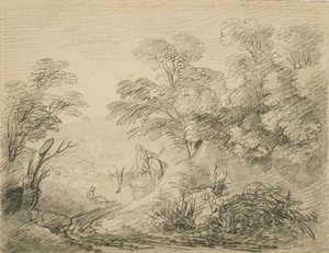 المناظر الطبيعية المشجرة مع الحمار والأشكال ، ج 1759 (الجرافيت على الورق) بواسطة توماس غينزبورو