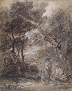 منظر طبيعي مشجر بالأشكال ، حوالي عام 1788 (طباشير وغسل وغواش على ورق) بواسطة توماس غينزبورو