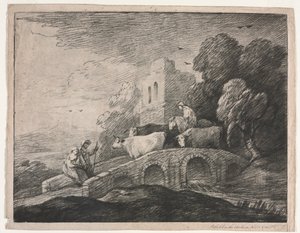 المناظر الطبيعية المشجرة مع الرعاة يقودون الماشية ، 1779-1780. بواسطة توماس غينزبورو
