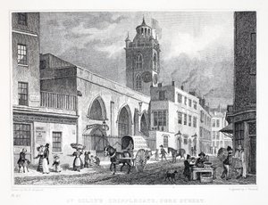 كنيسة سانت جايلز ، Cripplegate ، من حانة "لندن وضواحيها في القرن التاسع عشر". شركة جونز أوند ، 1827-1829 بواسطة توماس هوسمر شيبرد
