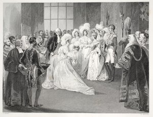 غرفة الرسم للملكة فيكتوريا ، من "London Interiors مع حانة الأزياء والاحتفالات". جوزيف ميد ، لندن ، 1843 (نقش الفولاذ) بواسطة توماس هوسمر شيبرد