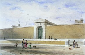 بوابة سجن بريدويل ، توثيل فيلدز ، وستمنستر ، لندن ، c1850. بواسطة توماس هوسمر شيبرد