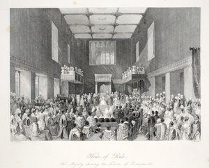 مجلس اللوردات ، من حانة "London Interiors with the Costumes and Ceremonies". جوزيف ميد ، لندن ، 1843 (نقش الفولاذ) بواسطة توماس هوسمر شيبرد