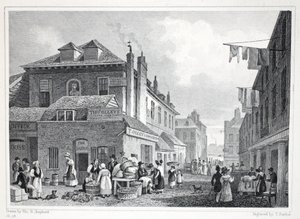 سوق هانجرفورد ، ستراند ، من حانة "لندن وضواحيها في القرن التاسع عشر". شركة جونز أوند ، 1827-1829 بواسطة توماس هوسمر شيبرد