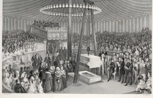 وضع الحجر الأول للتبادل الملكي الجديد ، من حانة "لندن الداخلية مع حانة الأزياء والاحتفالات الخاصة بهم". جوزيف ميد ، لندن ، 1843 (نقش الفولاذ) بواسطة توماس هوسمر شيبرد