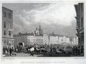 سوق سميثفيلد من البارز ، نقش توماس باربر ، c.1830 بواسطة توماس هوسمر شيبرد