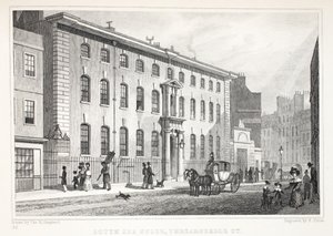 South Sea House ، شارع Threadneedle ، من حانة "لندن وضواحيها في القرن التاسع عشر". شركة جونز أوند ، 1827-1829 بواسطة توماس هوسمر شيبرد
