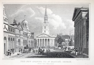 الافتتاح الجديد لكنيسة سانت مارتن ، من Pall Mall East ، من حانة "London and Environs in the Nineteenth Century". شركة جونز أوند ، 1827-1829 بواسطة توماس هوسمر شيبرد