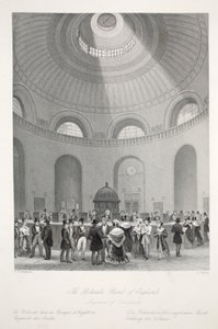 The Rotunda at the Bank of England ، من "London Interiors with the Costumes and Ceremonies" Pub. جوزيف ميد ، لندن ، 1843 (نقش الفولاذ) بواسطة توماس هوسمر شيبرد