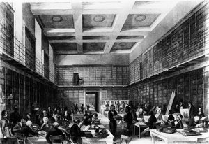 غرفة القراءة السادسة للمتحف البريطاني ، نُشرت في "لندن الداخلية" ، 1841 (النقش) بواسطة توماس هوسمر شيبرد