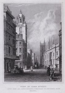 منظر في شارع Corn Street و Castle Bank و All Saints و Exchange وكنيسة St Werburgh و New Council House ، بريستول (نقش) بواسطة توماس هوسمر شيبرد
