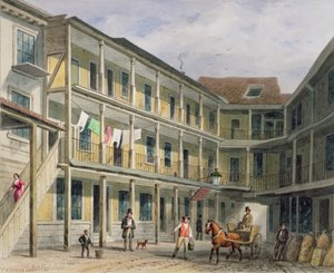 منظر لـ Blue Boar Inn yard ، رقم 30 Aldgate ، c.1850 بواسطة توماس هوسمر شيبرد