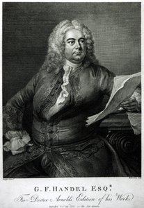 جورج فريدريك هاندل (1685-1759) ، منقوش بواسطة ويليام بروملي (1769-1842) ، لطبعة دكتور أرنولد من أعماله (هاندل) ، حانة. 1789 بواسطة توماس هدسون