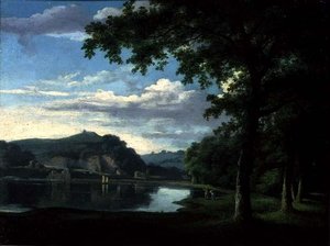 منظر طبيعي مع إطلالة على نهر واي ، حوالي 1772 (زيت على قماش) بواسطة توماس جونز