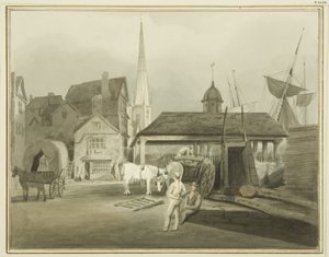 الطرف الشمالي الشرقي لشارع كينج ، يُظهر سوق ويلز في عام 1802 (ألوان مائية على ورق) بواسطة توماس ليسون الأكبر روبوتبهام