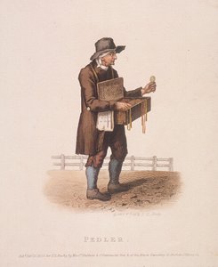 متجول مع صندوق سلعه معلق حول رقبته ، 1820