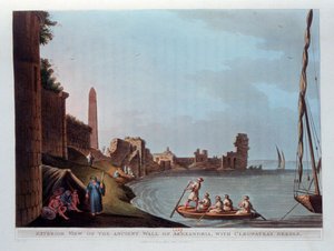المنظر الخارجي لجدار الإسكندرية القديم ، بإبرة كليوباتراس ، 1802. بواسطة توماس ميلتون