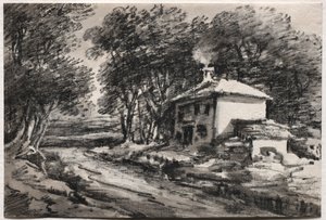 مناظر طبيعية مع كوخ مستطيل ، ج. 1820s.