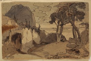 رسم، طريق في منظر طبيعي جبلي، 1875 بواسطة توماس موران