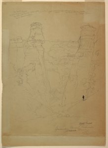 رسم، أبراج صخرية في وادي مواف [مواف]، كولورادو، 1873 بواسطة توماس موران