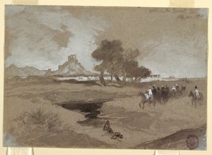 رسم، حفرة مائية في الصحراء، يوتا، 1873 بواسطة توماس موران