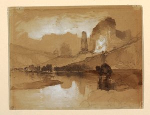 رسم، يلوستون أسفل الشلالات، ربما عام 1871 بواسطة توماس موران
