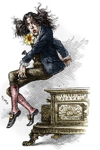 رسم كاريكاتوري لأوسكار وايلد (1854-1900) ، مرتديًا أنيقًا ، رسمه أثناء رحلته إلى الولايات المتحدة في عام 1882. رسمه توماس ناست (1840-1902) في "" أسبوعية هاربر "في 9 سبتمبر بواسطة توماس ناست