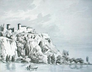 Castello d'Angera على ضفاف بحيرة Maggiore ، على ممر Simplon ، رسم توضيحي من "Voyage Pittoresque et Historique du Nord d'Italie" بواسطة T. Bruun Neergaard