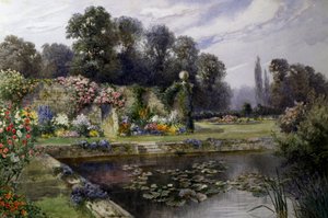 بركة الزنبق زنابق الزنبق في بركة داخل حديقة كبيرة. لوحة رسمها ت. نويلسميث (1840-1900) مجموعة خاصة بواسطة توماس نويلسميث