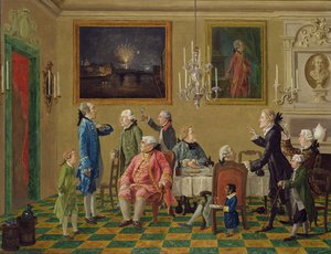 السادة البريطانيون في منزل السير هوراس مان في فلورنسا ، c.1763-65