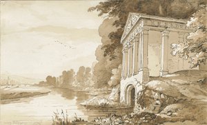 كولويتش - معبد بالقرب من جسر ولسيلي: رسم بني داكن ، بدون تاريخ [1837-1838] (رسم) بواسطة توماس بيبلو وود