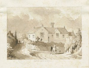 كروكسدن - كنيسة صغيرة ومدرسة: رسم بني داكن ، بدون تاريخ [1817-1845] (رسم) بواسطة توماس بيبلو وود