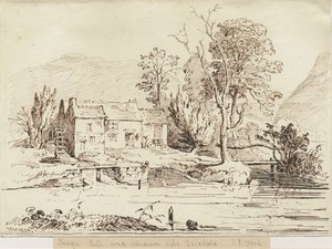 Dovedale - Thorpe Mill: الرسم بالقلم والبني الداكن