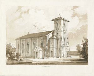 كنيسة Ettingshall: رسم يغسل بني داكن ، 1841 بواسطة توماس بيبلو وود