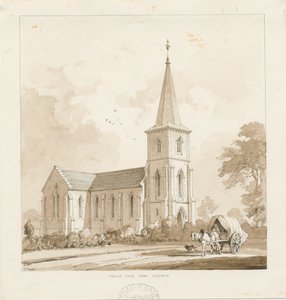 ترينتام - "كنيسة ترينت فالي الجديدة": رسم بني داكن ، nd [1842 ، cf Wood Portfolio 148]] (رسم) بواسطة توماس بيبلو وود