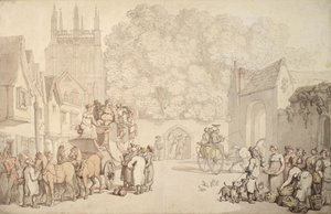 مدرب يستعد لمغادرة بوابة كانتربري ، كنيسة المسيح ، أكسفورد ، c.1810-15 بواسطة توماس رولاندسون