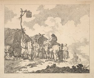 معرض - مجموعة من الغجر - رجال ونساء يرتدون ملابس ريفية أمام اثنين من الملابس المؤقتة ... ، 1786. بواسطة توماس رولاندسون